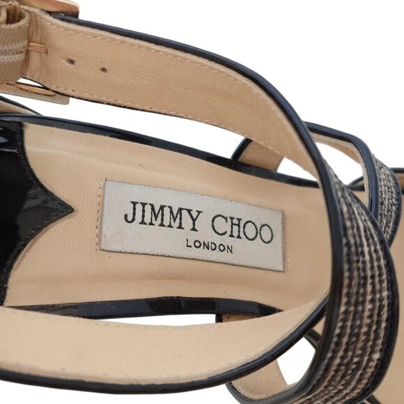 JIMMY CHOO - Beige Cream Black Hemp Patent Leather Women's Sandals 104-080125 - Picture 5 of 6